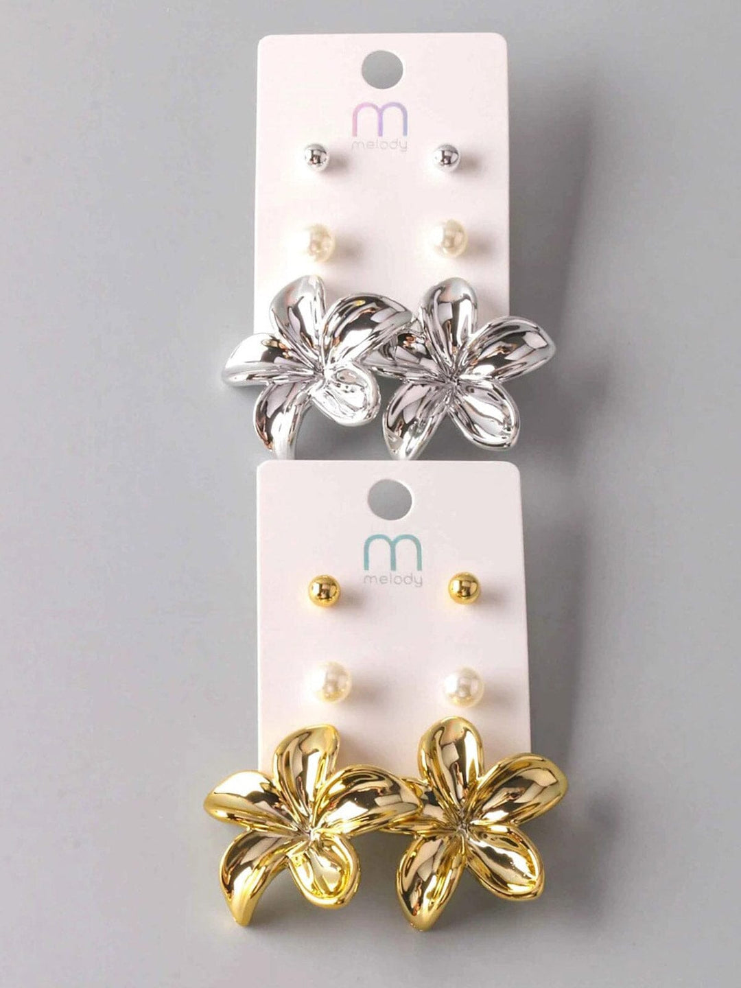 FASHION GOLD & SILVER FLOWER 3PCS EARRINGS