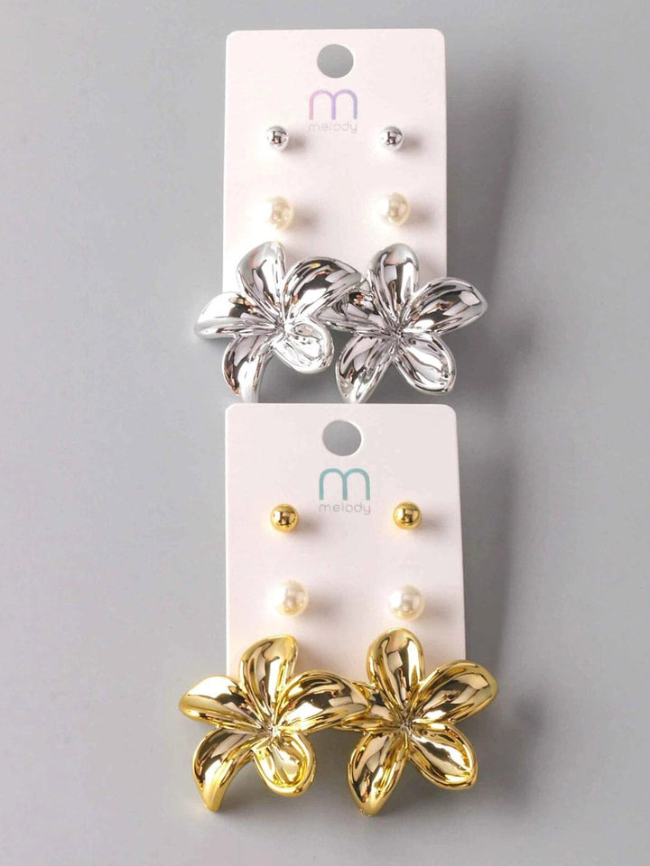 FASHION GOLD & SILVER FLOWER 3PCS EARRINGS