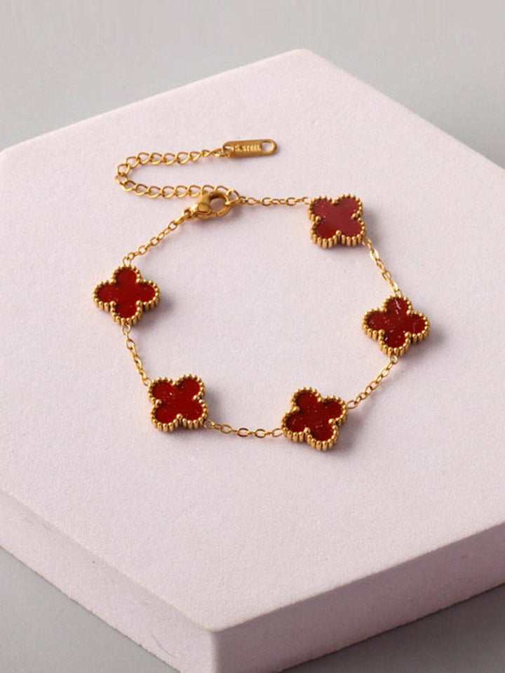 FASHION STAINLESS STEEL GOLD RED FLOWER BRACELET
