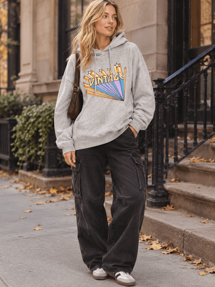 WOMEN'S LONG SLEEVE GRAPHIC PULLOVER HOODED SWEATER