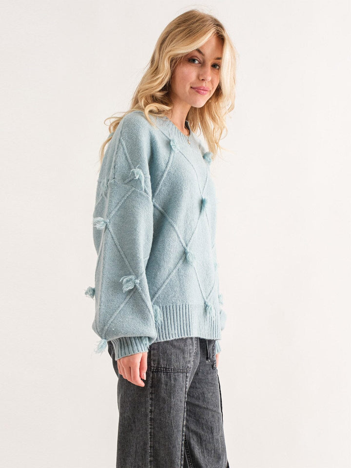 WOMEN'S LONG SLEEVE DETAILED PULLOVER SWEATER