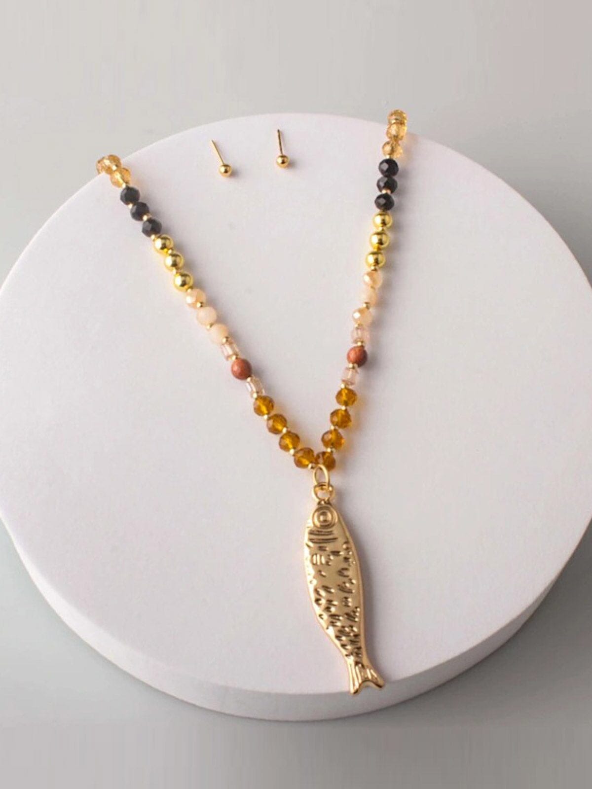 FASHION MULTI PEARL FISH PENDANT NECKLACE & EARRINGS SET