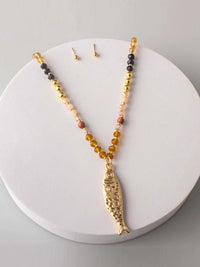 FASHION MULTI PEARL FISH PENDANT NECKLACE & EARRINGS SET