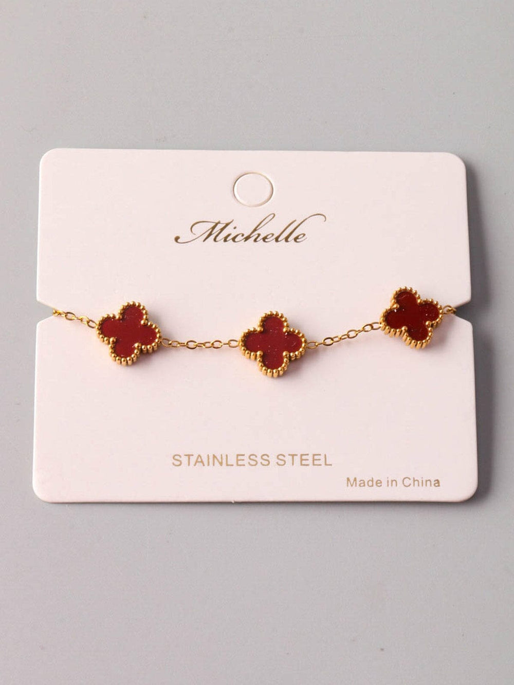 FASHION STAINLESS STEEL GOLD RED FLOWER BRACELET