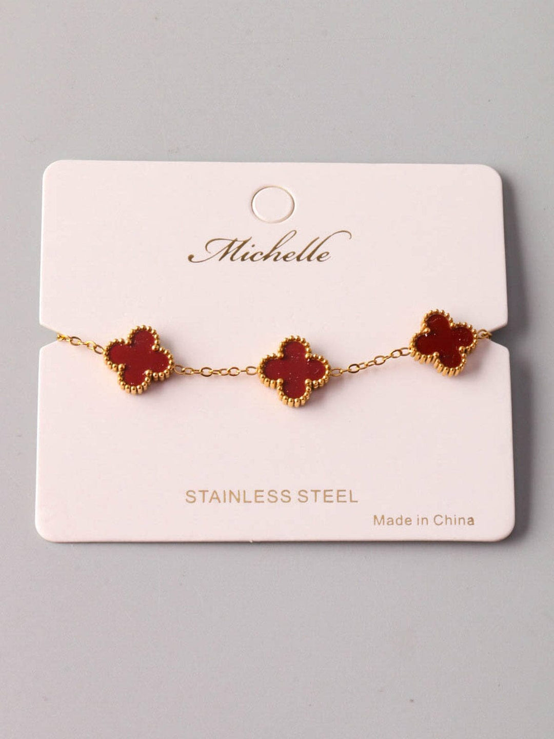 FASHION STAINLESS STEEL GOLD RED FLOWER BRACELET