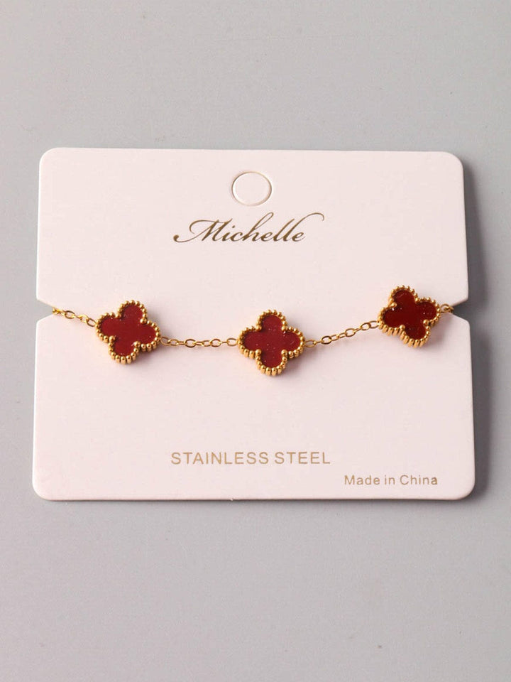 FASHION STAINLESS STEEL GOLD RED FLOWER BRACELET