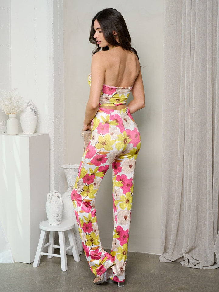 WOMEN'S SLEEVELESS CROP TOP & PANTS FLORAL SET