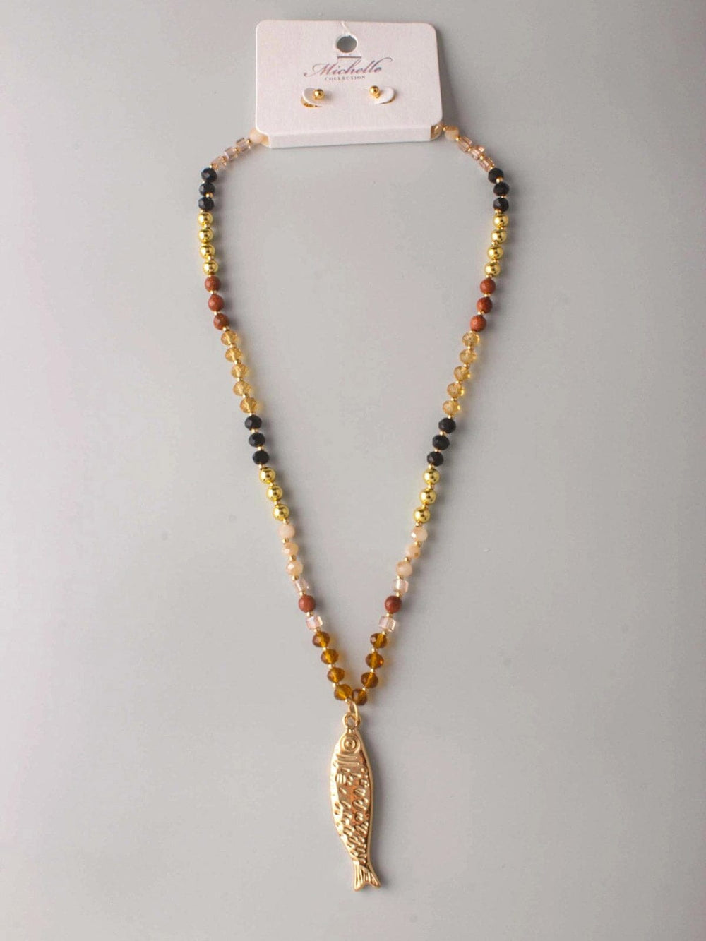 FASHION MULTI PEARL FISH PENDANT NECKLACE & EARRINGS SET