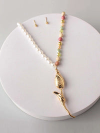 FASHION MULTI PEARL ROSE PENDANT NECKLACE & EARRINGS SET