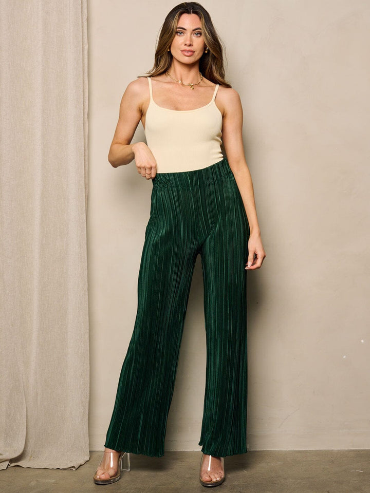 WOMEN'S ELASTIC WAIST WIDE LEG DETAILED PANTS