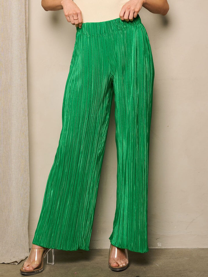 WOMEN'S ELASTIC WAIST WIDE LEG DETAILED PANTS