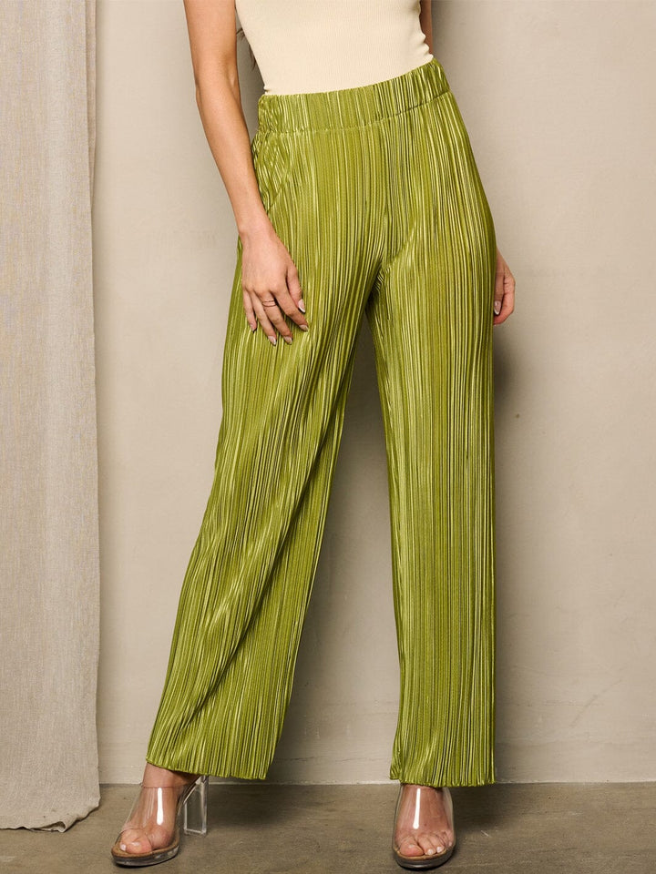 WOMEN'S ELASTIC WAIST WIDE LEG DETAILED PANTS
