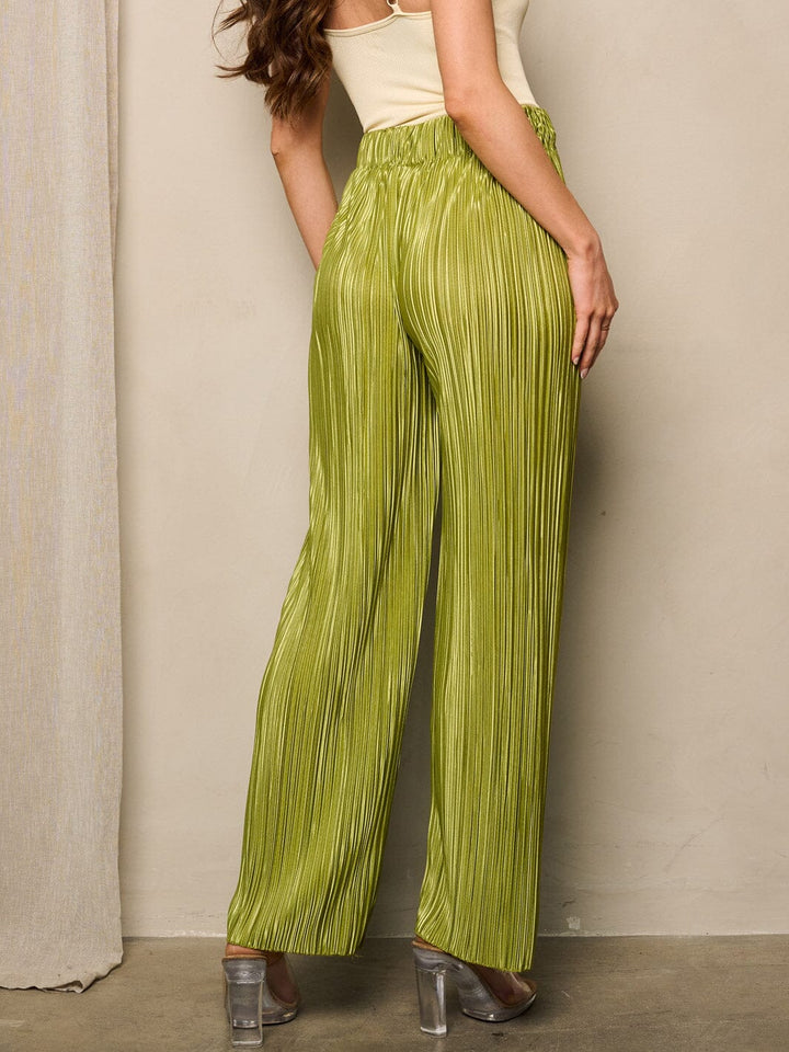 WOMEN'S ELASTIC WAIST WIDE LEG DETAILED PANTS