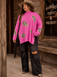 PLUS SIZE LONG SLEEVE MOCK NECK GRAPHIC PULLOVER OVERSIZED SWEATER