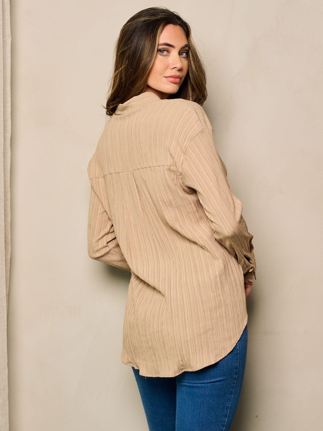 WOMEN'S LONG SLEEVE BUTTON UP DETAILED BLOUSE TOP