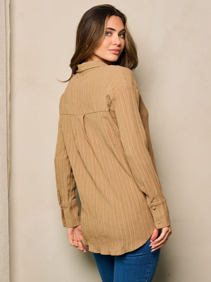 WOMEN'S LONG SLEEVE BUTTON UP DETAILED BLOUSE TOP