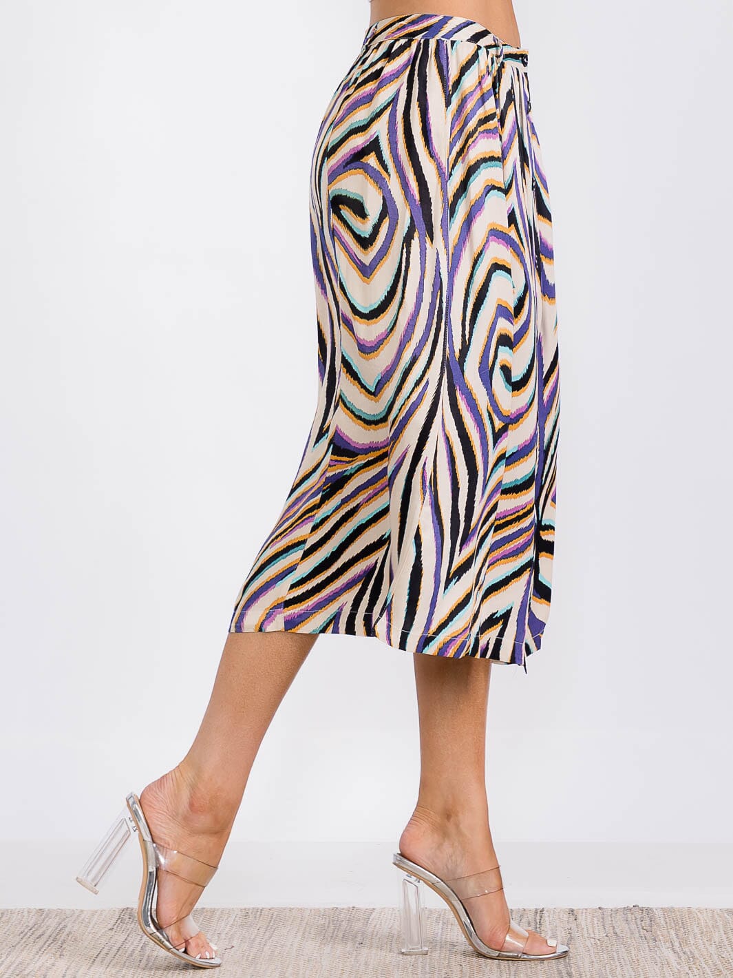 WOMEN'S BUTTON UP MULTI PRINT MIDI SKIRT
