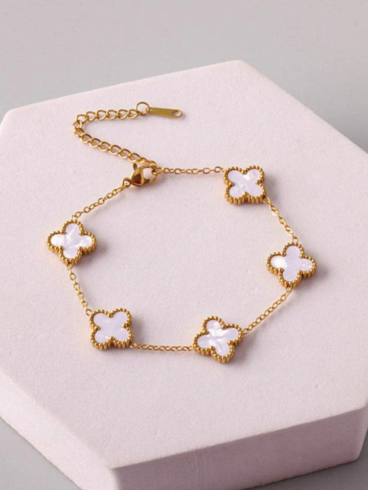 FASHION STAINLESS STEEL GOLD WHITE FLOWER BRACELET