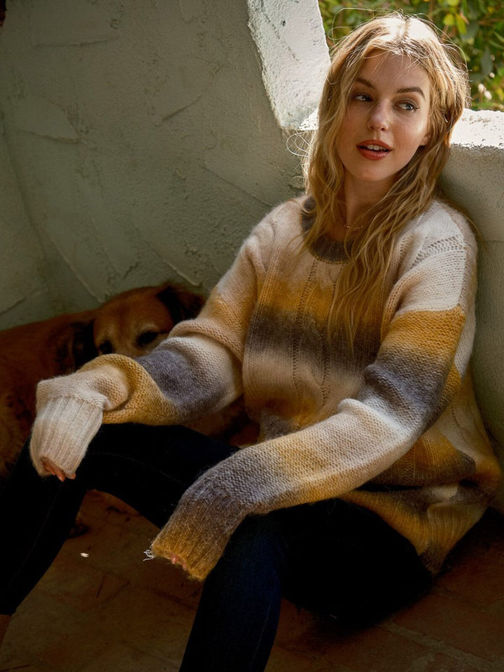 WOMEN'S LONG SLEEVE COLORBLOCK KNIT PULLOVER SWEATER