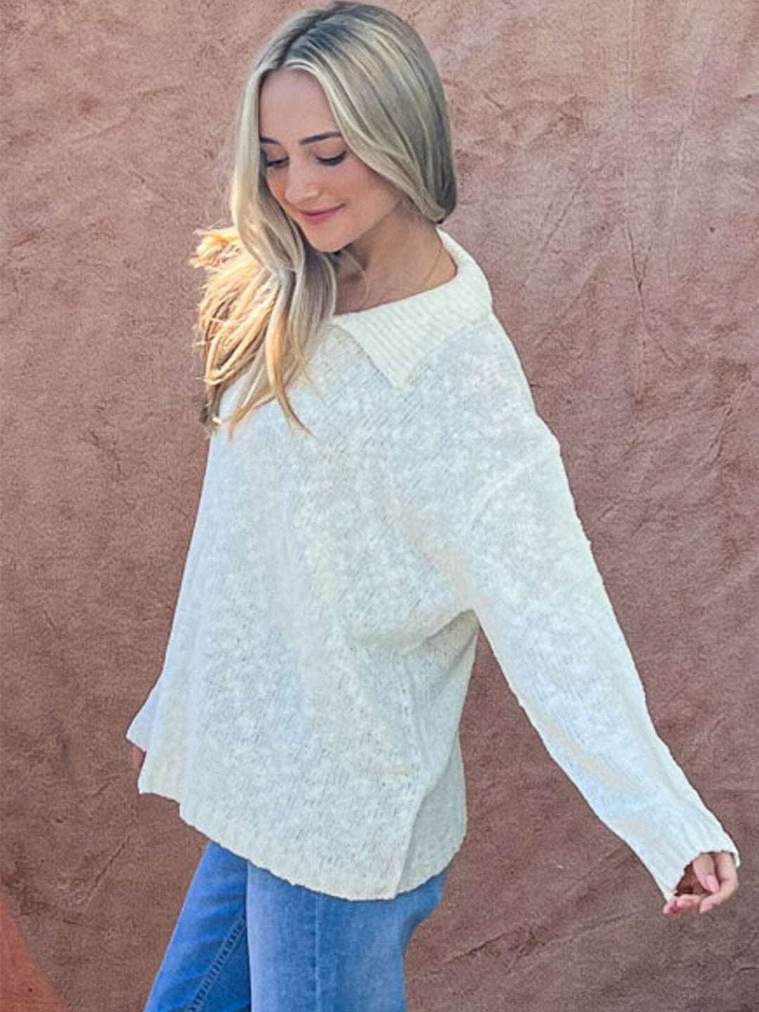 WOMEN'S LONG SLEEVE V-NECK LOOSE FIT KNIT TOP