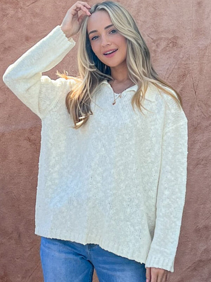 WOMEN'S LONG SLEEVE V-NECK LOOSE FIT KNIT TOP