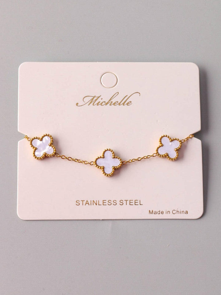 FASHION STAINLESS STEEL GOLD WHITE FLOWER BRACELET