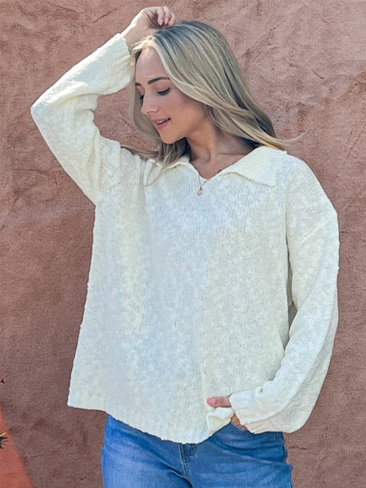 WOMEN'S LONG SLEEVE V-NECK LOOSE FIT KNIT TOP