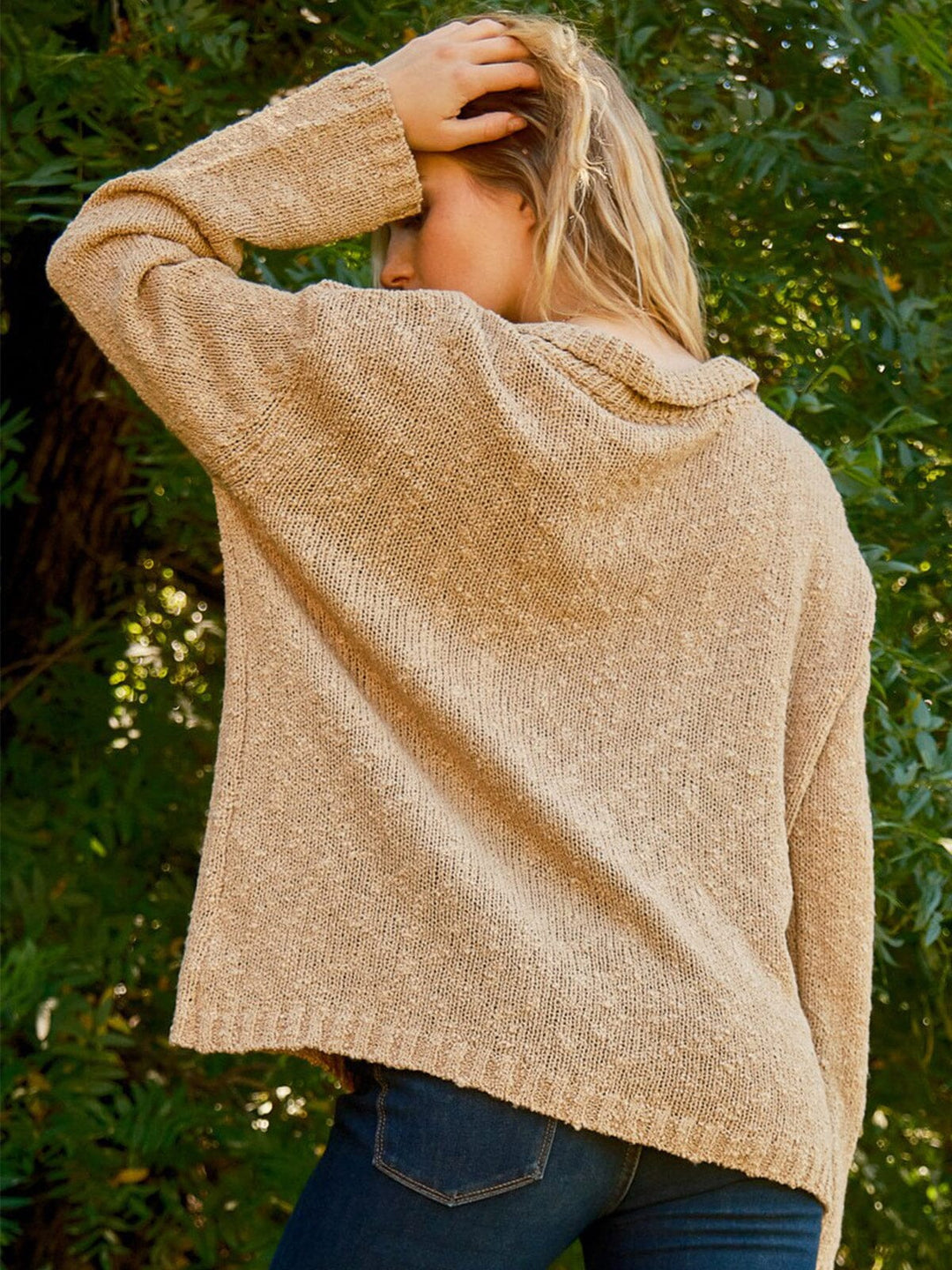 WOMEN'S LONG SLEEVE V-NECK LOOSE FIT KNIT TOP