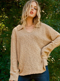 WOMEN'S LONG SLEEVE V-NECK LOOSE FIT KNIT TOP