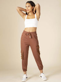 WOMEN'S POCKETS DETAILED SELF TIE JOGGER PANTS