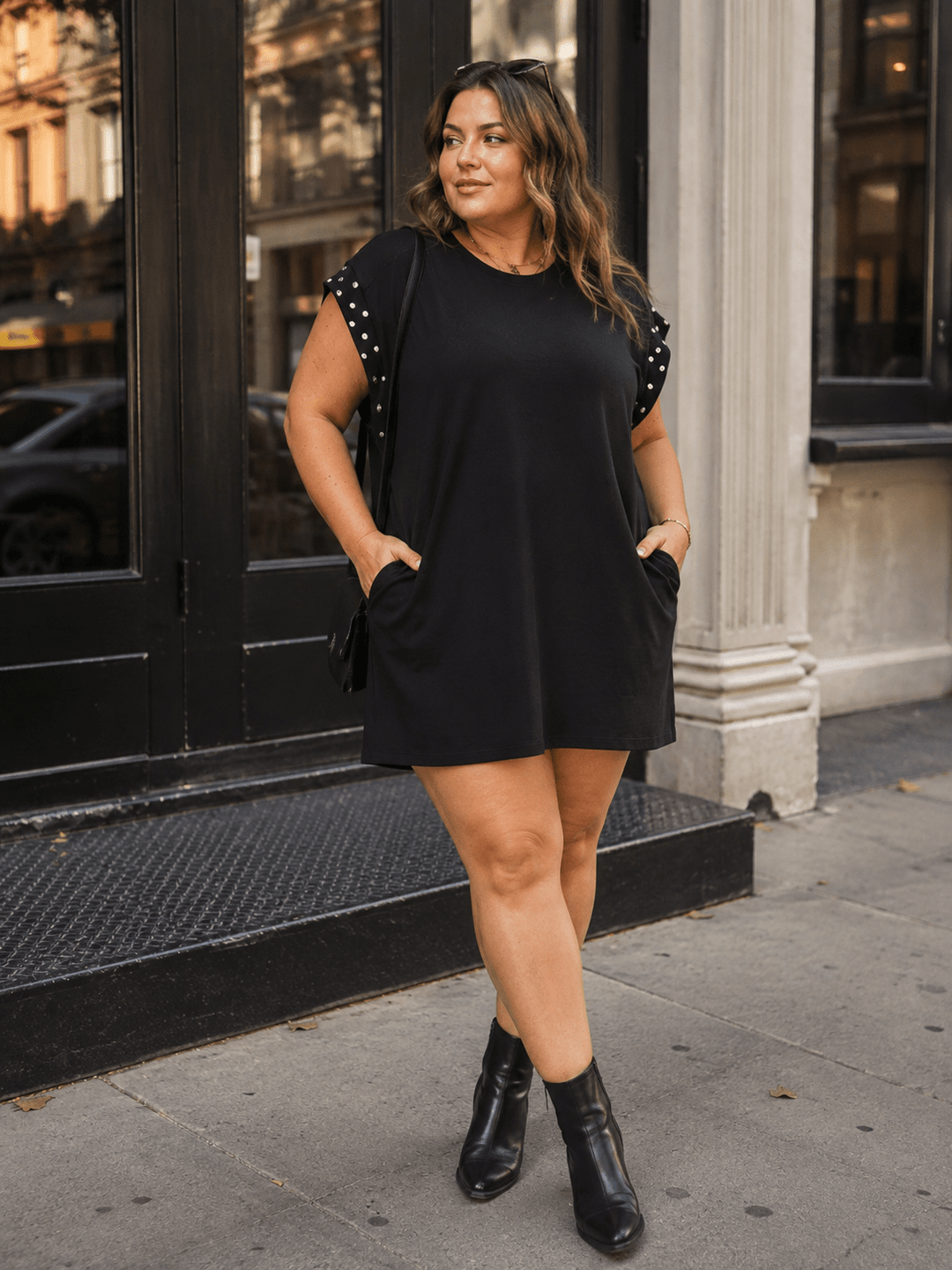 ENTRO PLUS SIZE SHORT SLEEVE POCKETS TUNIC MINI DRESS