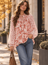 ENTRO WOMEN'S LONG SLEEVE BUTTON UP FLORAL PRINT BLOUSE