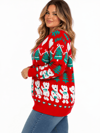 PLUS SIZE LONG SLEEVE HOLIDAY PRINT PULLOVER SWEATER