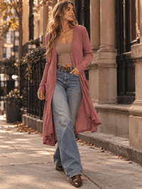 WOMEN'S LONG SLEEVE BUTTON UP FRONT POCKETS HIGH-LOW CARDIGAN