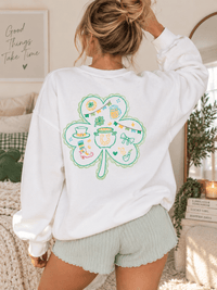 WOMEN'S LONG SLEEVE CLOVER STITCHED GRAPHIC PULLOVER SWEATER