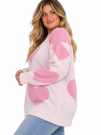 PLUS SIZE LONG SLEEVE HEARTS GRAPHIC PULLOVER SWEATER