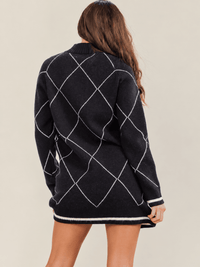 WOMEN'S LONG SLEEVE COLORBLOCK STRIPES TURTLE NECK SWEATER MINI DRESS