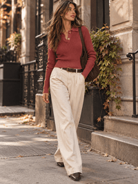 WOMEN'S LONG SLEEVE BUTTON UP PULLOVER RIBBED SWEATER