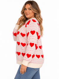 PLUS SIZE LONG SLEEVE HEARTS GRAPHIC PULLOVER SWEATER