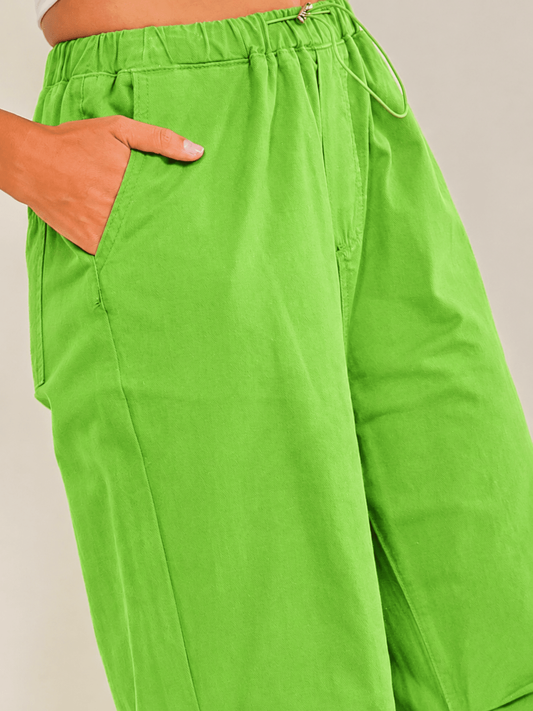 WOMEN'S ELASTIC WAIST FRONT POCKETS ADJUSTABLE LEGS PANTS