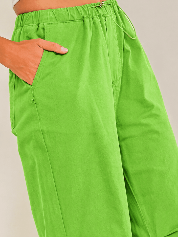 WOMEN'S ELASTIC WAIST FRONT POCKETS ADJUSTABLE LEGS PANTS