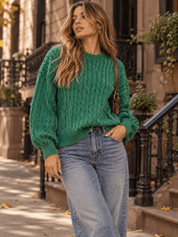 WOMEN'S LONG SLEEVE CABLE KNIT PULLOVER SWEATER