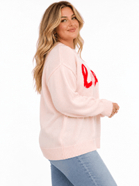 PLUS SIZE LONG SLEEVE LOVE PRINT PULLOVER COLORBLOCK SWEATER