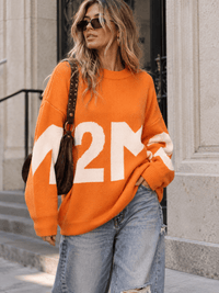 WOMEN'S LONG SLEEVE COLORBLOCK PULLOVER OVERSIZED SWEATER