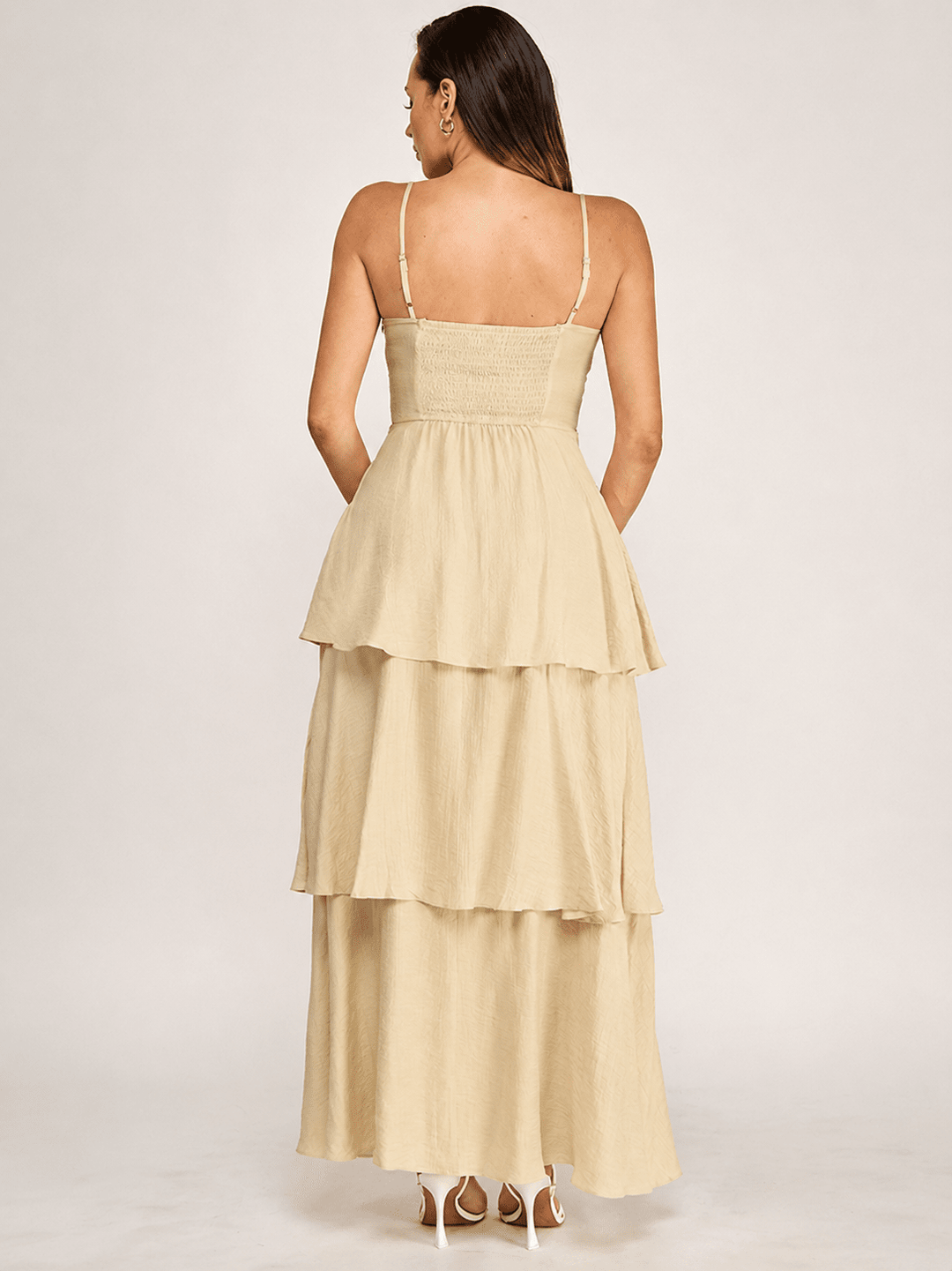 WOMEN'S SLEEVELESS V-NECK RUFFLE TIERED MAXI DRESS