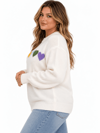PLUS SIZE LONG SLEEVE HEARTS PRINT PULLOVER SWEATER