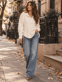 WOMEN'S LONG SLEEVE V-NECK BUTTON CLOSURE TOP