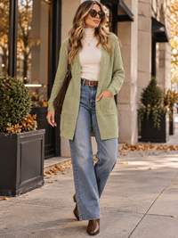 WOMEN'S LONG SLEEVE OPEN FRONT POCKETS KNIT CARDIGAN