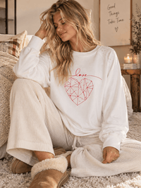 WOMEN'S LONG SLEEVE LOVE HEART PRINT RHINESTONES PULLOVER SWEATER