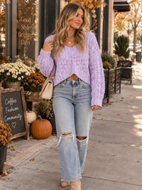 WOMEN'S LONG SLEEVE V-NECK KNITTED PULLOVER SWEATER